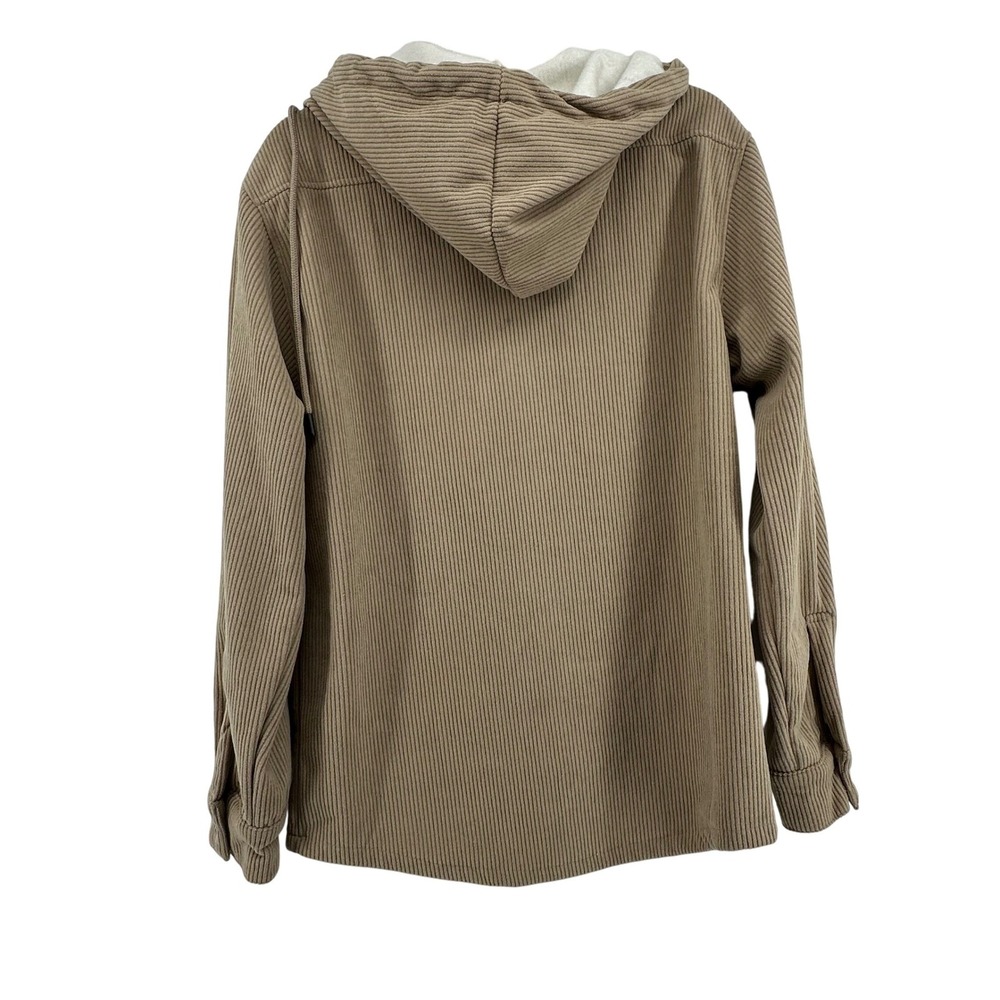 RGSTR Wide Wale Corduroy Hoodie Jacket Tan Button Front Fleece Lined Mens M - Picture 2 of 8